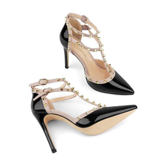 Hecater Shoes - Studded Ankle Strap High Heels Stilettos Pumps Sz 8.5 Dress Shoes Formal Wedding